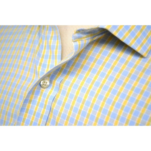 BROOKS BROTHERS Men's Non Iron Dress Shirt SIZE 16 (34) Blue Yellow Check - Picture 4 of 5